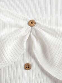 1pc Girls' Knitted Top, White Ribbed Open Shoulder Ruffle Long Sleeve Blouse, Casual Fashion Outfit - White - View 4