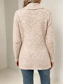 Women's Plus Size Ribbed Knit Cardigan With Button Detail, Suitable For Autumn/Winter Outerwear - Apricot - View 5