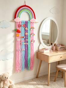 Rainbow Macrame Hair Clip Holder Wall Hanger, Baby Girls Hair Accessories Storage Organizer For Nursery Room Decor - Multicolor - View 11