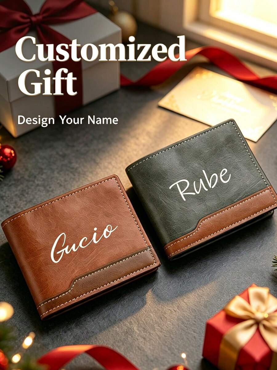 1pc Customized Men's Wallet,Multi-Functional Wallet That Can Be Customized With Your Name,Suitable For Business Occasions,Travel,Or Everyday Shopping. - Multicolor - View 1