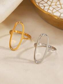2PCS/1PC Stainless Steel Minimalist Geometric Oval Rings Suitable For Women's Daily And Party Wear - Multicolor - View 2