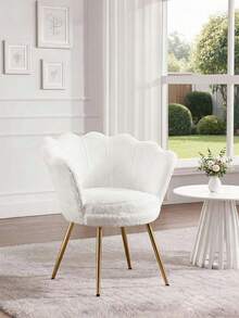 WAHSON OFFICE CHAIRS 1PC Wahson Velvet Armchair Armchair With Gold Legs, Comfortable Bedroom Armchair Relax Chair For Living Room/Bedroom - 白色 - 查看 1