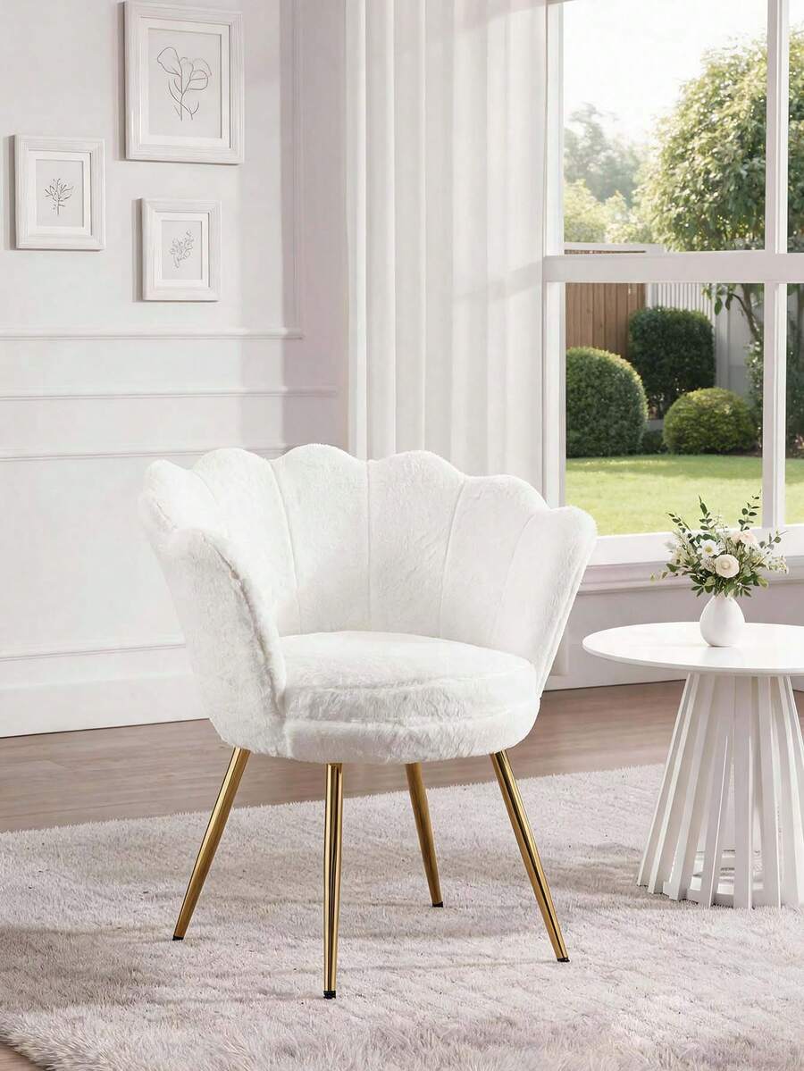 WAHSON OFFICE CHAIRS 1PC Wahson Velvet Armchair Armchair With Gold Legs, Comfortable Bedroom Armchair Relax Chair For Living Room/Bedroom - 白色 - 查看 1