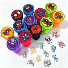 12pcs Superhero S-Pider‑Man Creative Mini Stamp Toy, Multi‑Pattern Drawing Coloring Tool, Teacher Incentive Reward, Back‑To‑School Party Favor - A - View 1