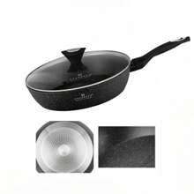 1 Set Maifan‑Stone Coated Frying Pan With Lid, Non‑Stick Skillet, Tempered Glass Lid, Heat‑Insulated Anti‑Scald Handle, Easy‑To‑Clean Home Cooking Pan, Suitable For Frying, Braising And Boiling For Daily Cooking In Home Kitchen - View 8
