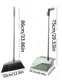 1 Set Transparent Stainless Steel Durable Broom And Dustpan, Thickened Transparent Dustpan, Wide Soft Bristle Brush, Suitable For Hard Floor Cleaning In Living Room, Bedroom, Bathroom And Kitchen - A - View 2