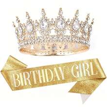 1pc/2pcs Birthday Girl Crown & Sash Set, Rose Gold/Purple/Gold Rhinestone Tiara + Glitter Sash, Women & Girls Birthday Party Accessories - Multicolor - View 12