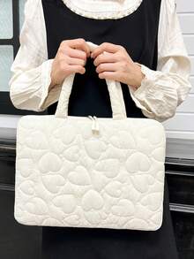 Heart Quilted Laptop Tote Bag, Minimalist Handheld Style With Zipper Closure, Fresh And Sweet Aesthetic, Simple And Gentle, Suitable For Students And Daily Commute, Combines Style And Practicality - Multicolor - View 9