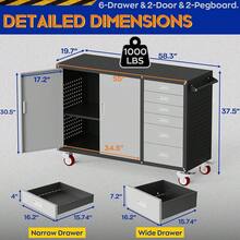 55 Inch Rolling Workbench With 6 Drawers And Storage Cabinet 1000 LBS Heavy Duty Work Bench With Pegboard And Adjustable Shelf Garage Workbench Table On Wheels For Workshop Repair Shop Black - 37.5"H X 55"W X 19.7"D - View 9