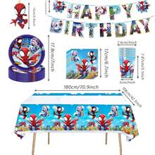 Cartoon Theme Spider Hero And His Magical Friends Birthday Party Decoration Banner Disposable Tableware Tablecloth Paper Plates Paper Cups Napkins - Multicolor - View 5