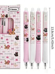 8pcs Erasable Retractable Cartoon Animal Design Neutral Pens 0.5mm Blue/Black Ink Water-Based Pens Office & School Supplies - Erasable - View 8