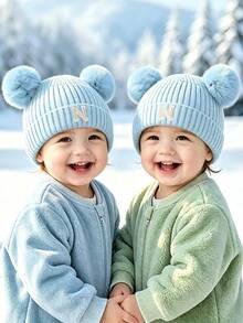 1pc Personalized Knit Baby Hat, 26 Letter Knit Hat For Toddlers & Children, Handmade Skull Cap For Baby Girls, Suitable For 0-3 Years Old Daily Wear - Blue - View 5