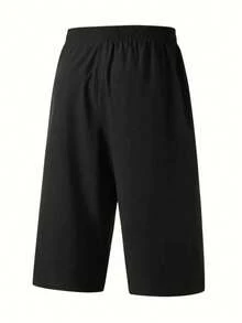 Men's Solid Color Sports 3/4 Pants, Elastic Drawstring Design Adjustable And Pockets Convenient To Carry, Lightweight And Comfortable, Suitable For Summer Sports And Casual Wear - Black - View 7