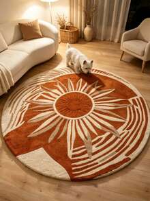 1pc American Vintage Retro Sunflower Art Rug, Personalized Aesthetic Style Decorative Carpet, Large Round Rug For Living Room Sofa Side High-End Guest Area, Ins Style Space Aesthetic Atmosphere Rug, Dopamine High-End Vintage Dandy Movie Feel Soft Furnishing Accent, Large Area Rug, Floor Mat, Home Decor, Area Rug, Casual Rug, Round Rug, Living Room Large Rug, Washable Rug - Multicolor 6 - View 2