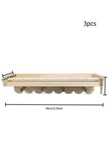 1/2/3/4pcs Scalloped Beaded Wooden Floating Wall Shelf With Hooks, Cute Nursery Display Organizer Rack For Baby Books Clothes Decor - Multicolor - View 21