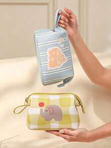 1pc Rectangular Makeup Bag, Striped Plaid & Animal Print Details, Zipper Handle Large Capacity Design, Practical Makeup Brush Storage Bag, Suitable For Back To School Essentials, Daily & Vacation Travel Essentials - Multicolor - View 7