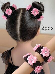2 buah Ikat Rambut Cepol Lucu untuk Anak Perempuan, Cocok untuk Kembali ke Sekolah, Hiasan Bunga Warna-warni Merah Muda, Aksesoris Rambut Anak Perempuan, Ikat Rambut Anak Perempuan, Tali Rambut, Penutup Kepala, Aksesoris Penataan Rambut, Cocok untuk Penggunaan Sehari-hari, Hadiah untuk Anak Perempuan - Berwarna merah muda - View 1