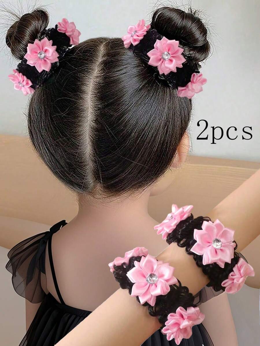 2 buah Ikat Rambut Cepol Lucu untuk Anak Perempuan, Cocok untuk Kembali ke Sekolah, Hiasan Bunga Warna-warni Merah Muda, Aksesoris Rambut Anak Perempuan, Ikat Rambut Anak Perempuan, Tali Rambut, Penutup Kepala, Aksesoris Penataan Rambut, Cocok untuk Penggunaan Sehari-hari, Hadiah untuk Anak Perempuan - Berwarna merah muda - View 1