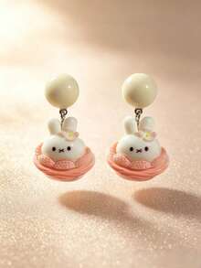 1 Pair Cake Rabbit Flower Earrings, Exaggerated Delicate Sweet Fashion Quirky, Suitable For Girls Dating, Vacation, Party, Gathering, Daily Commute Wear - Multicolor - View 5