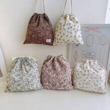 Fabric Vintage Drawstring Storage Bag For Children's Items - Brown Popcorn - View 2