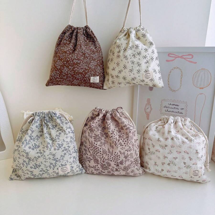 Fabric Vintage Drawstring Storage Bag For Children's Items
