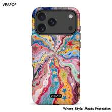 VESPOP Starburst 手機殼，相容 iPhone 17/16/15/14/13/12/11 Pro Max/Pro Plus/12 Mini/13 Mini，亦相容 Galaxy S26 S25 S24 S23 S22 S21 Plus Ultra，彩色宇宙漩渦藝術設計 - 混合色2 - 查看 1