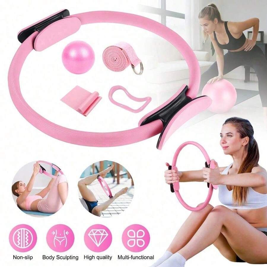 Pilates-Ring-Set mit Yoga-Ball & Widerstandsband, Muskelstraffung & Ganzkörper-Balance-Training für Oberschenkel, Waden, Taille, Arme & Rücken – Elastisch & langlebig für Zuhause, das Studio & die Rückbildung nach der Geburt. - A - Übersicht 1