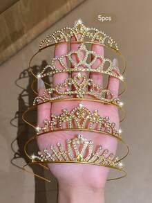 5pcs Gold Crown Minimalist Style Headbands Suitable For Birthday Party Performance Headwear - Multicolor - View 6