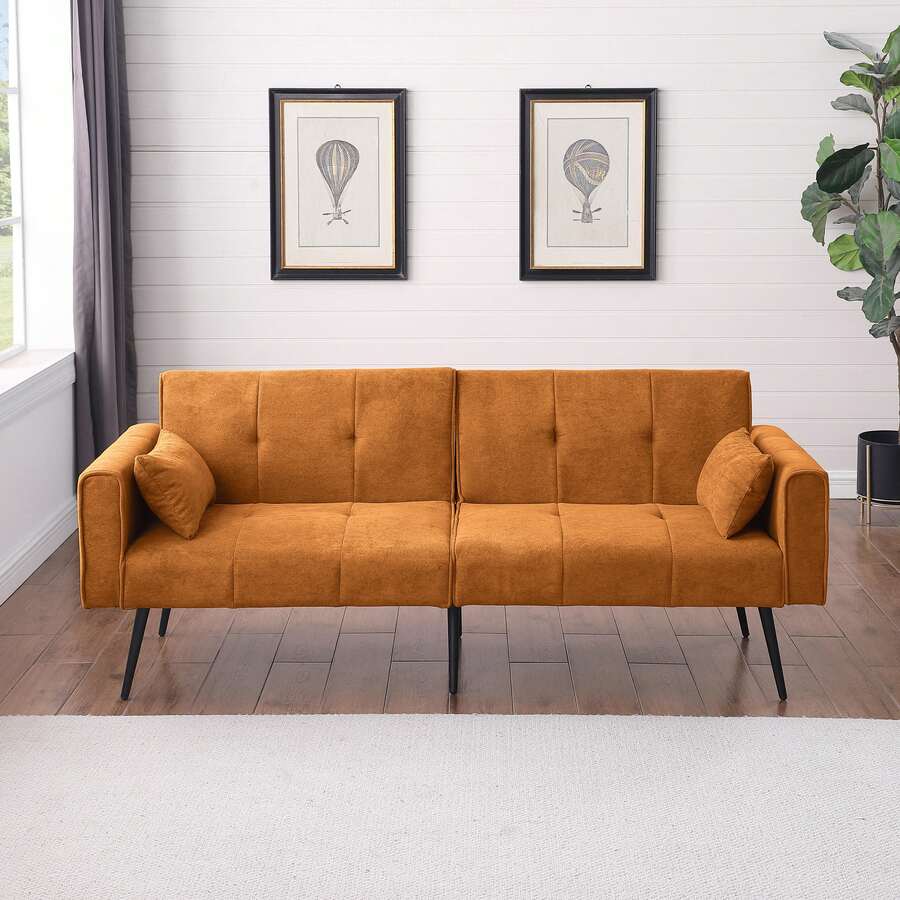 Best Choice Products Upholstered Futon Sofa Bed,Comfy Modular Foldable Sleeper Sofa 68″Fabric Couch Sleeper For Home,Dorm, Bonus Room, Compact Spaces. - 橘色 - 查看 1