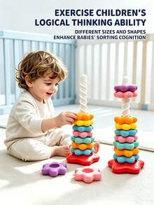 Children's Letter Number Star Stacking Rings, Educational Plastic Toy, Bur-Free Character Recognition Stacking Rings Desktop Toy, Distinct Colors With Cognitive Imprints; Suitable For Children, Indoor Desktop Leisure Play, Character And Color Recognition, Fine Motor Skills And Cognitive Ability Training. Suitable For Halloween, Christmas, Thanksgiving And Back To School Gifts. - Multicolor - View 3