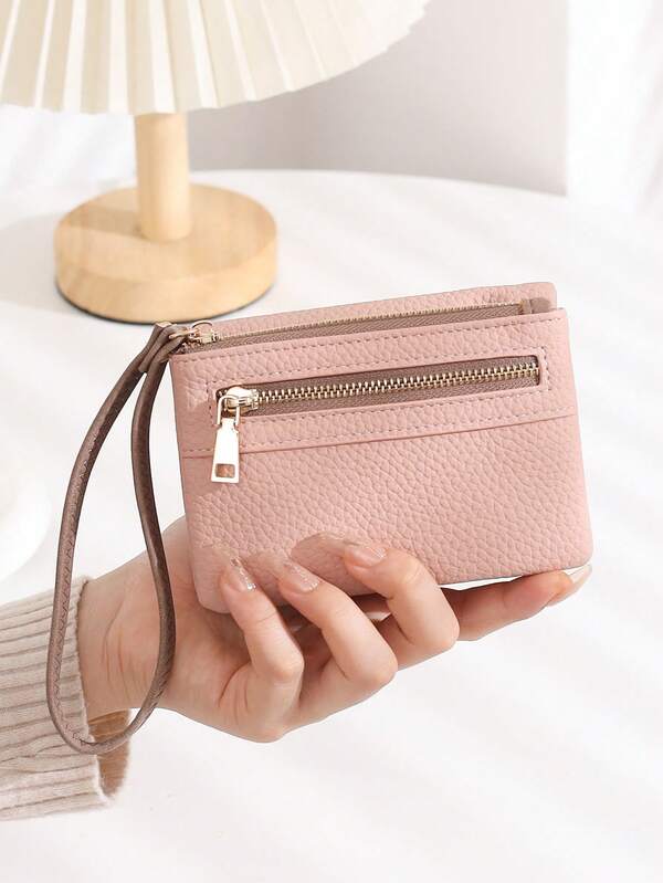 2026 Summer New Women's Short Handbag, High-Quality PU Leather Litchi Texture Short Double Zipper Student Coin Purse, Durable Daily Home Travel Wallet For ID Cards And Bank Cards, Birthday New Year Gift Short Ticket Holder