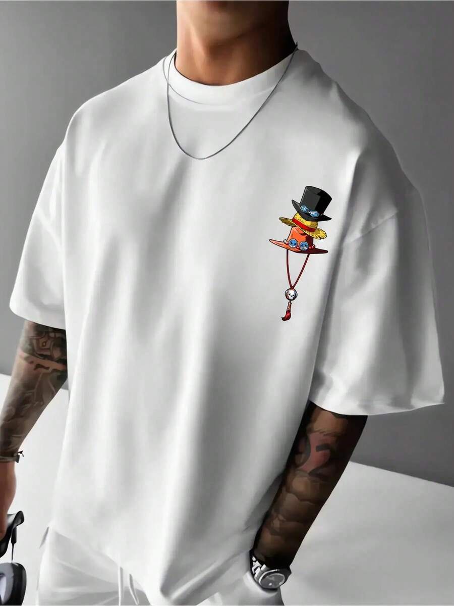 Cartoon Anime Sailor Hat Print Round Neck T Shirt,Suitable For Home Use,Sports,Leisure And Outdoor Activities.Breathable, Unisex, Suitable For Everyda - White - View 1