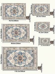 1pc Blue Bohemian Living Room Rug, Suitable For Kitchen, Dining Room, Bedroom, Room Holiday Decoration, Indoor/Outdoor, Office, Lobby, Non-Slip Doormat, Bathroom Rug, Hallway, Study, Gaming Area Rug - Dusty Blue - View 4