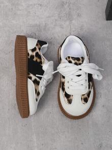1 Pair New Soft Sole Kids Sports Shoes, All-Season Leopard Print White Patchwork, Versatile Daily Wear, Anti-Slip Flat Shoes For Boys And Girls - White - View 6