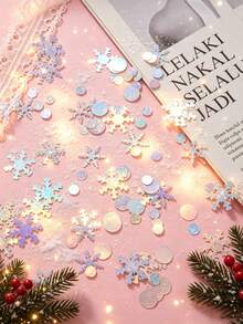 15/30/50g Christmas Snowflake Sequins, Holographic Iridescent PVC Table Confetti, Winter Snowflake Round Glitter Decor, Suitable For Christmas Party Table Decoration, Gift Box Filler, Holiday Photo Background Supplies - Multicolor - View 7
