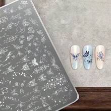 1PC Silver Square Starlight Butterfly Nail Art Stamping Plate, Star Moon Vine Butterfly Pattern Transfer Template, DIY Nail Art Pattern Engraving Steel Plate, Fine Line Pattern Clear Engraving Resistant To Breaking, Multiple Butterfly Pattern Styles For Free Combination And Matching, Suitable For School Nail Salon Practice, Christmas Atmosphere Nail Art Creation, Halloween Dark Butterfly Nail Art Styling, Short Video Promotion - Multicolor - View 1