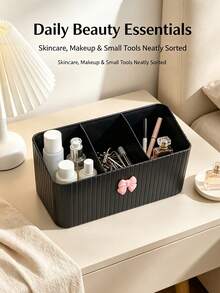 2/1pc Bowknot Decoration Grid Storage Box Three Grid Vertical Pattern Cosmetics Storage Box Dressing Table Lipstick Makeup Brush Sorting Box Bathroom Desktop Miscellaneous Storage Box - View 14