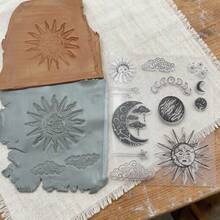 Cartoon Sun Moon Star Embossed Texture Stamp Ceramic Cup Jar Plate DIY Making Tool Art Soft Clay Sculpture Creative Gift Making Embossed Pattern Press Mold Reusable - Clear - View 3