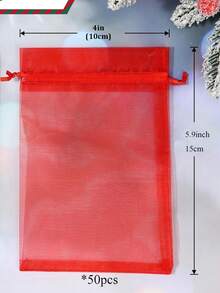 10/20/50PCS Christmas Organza Gift Bags, 4x6 Inch Red And Dark Green Drawstring Mesh Bags For Candy, Jewelry, Wedding Favors, Party Gift Wrapping - red green - View 9