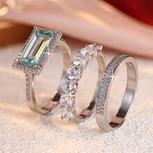 Vintage Geometric 3pcs Adjustable Stackable Exaggerated Ring Set, Women's Daily Fashion Gift Rings - Silver - View 9