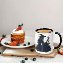 Ly cà phê gốm phong cách mực vintage hình vạc phù thủy, cốc 11oz nghệ thuật tối với bóng phù thủy rùng rợn, quà tặng Halloween phong cách Gothic cho người yêu phù thủy và người uống cà phê - Nhiều màu - Xem 9