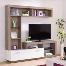Dmora Moggio - Parete Attrezzata, 171x42x171h cm Marrone Rovere Grigio, 7 Ripiani - Castano - Visualizzare 1