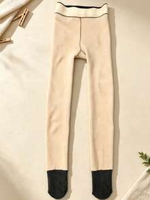 Winter Thermal Lined Warm High Waist Tight Leggings, Thickened Minimalist High Elasticity Stirrup Pants - Black - View 7