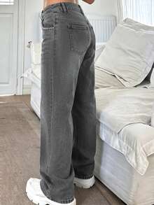 European And American Style All-Season Versatile Mid-Waist Non-Stretch All-Match Relaxed Fit Straight Leg Jeans For Women Casual Fall - Grey - View 4