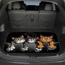1pc Printed Rear Trunk Mat, 3 Funny Cat Pattern, Crystal Velvet Material, Durable, Easy To Clean, Keep Your Vehicle Clean And Tidy, Protect Your Vehicle Interior Suitable For SUV, Truck And Sedan Easy To Install, Outdoor Picnic Mat, Vehicle Trunk Mat | Vibrant Trunk Mat | Car Trunk Anti-Slip Mat. - Three Cats - View 4