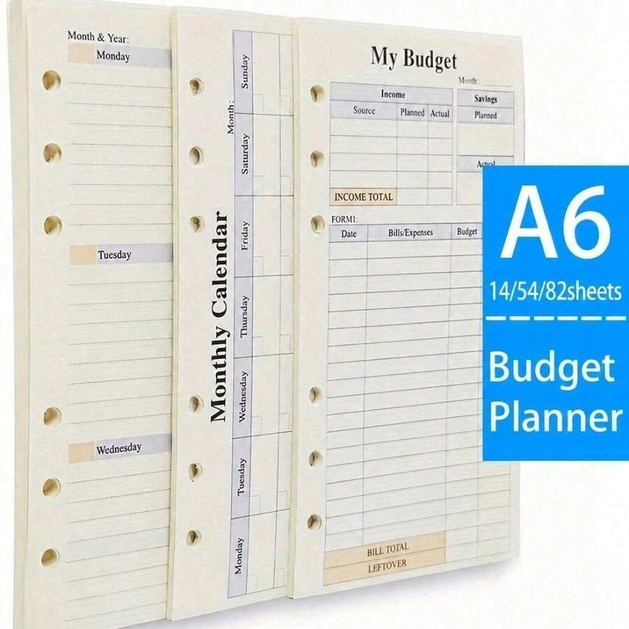 14/54/82Sheets A6 Budget Refill Paper, Journal Refills For Budget Binder And Planner, Monthly Weekly Planner, 6 Hole Budget Sheets Expense Tracker, Fill In Expense, Schedule,14Sheets Budget Planner, 54Sheets Weekly Planner, 14Sheets Monthly Planner - Multicolor - View 1