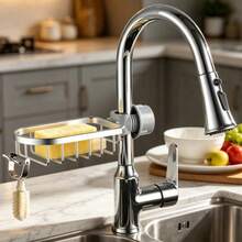 1pc Space-Saving Faucet Storage Rack & Shower Bar Storage Basket, Easy Installation & Use, Kitchen Sink Organizer With Soap & Sponge Holder, Multi-Functional Faucet & Shower Bar Storage Rack For Dishcloths, Bath Supplies And Cleaning Tools - Soap Dish - View 1