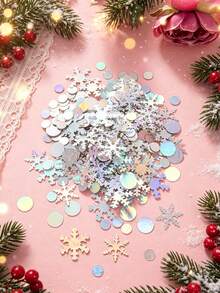 15/30/50g Christmas Snowflake Sequins, Holographic Iridescent PVC Table Confetti, Winter Snowflake Round Glitter Decor, Suitable For Christmas Party Table Decoration, Gift Box Filler, Holiday Photo Background Supplies - Multicolor - View 2