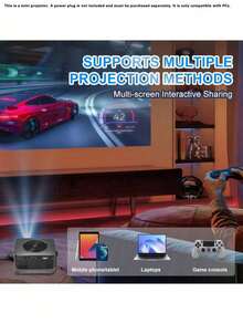 4K 便攜式投影機，WiFi 6 藍牙 5.0 智慧家庭劇院投影機，原生 720P HD 影片投影機，具備自動梯形校正，支援無線螢幕鏡像，相容 iOS Android 手機與電視棒，適用於臥室、客廳、派對 - 黑色 - 查看 5