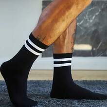 1/5/10 Pairs Black & White Striped Breathable Comfortable Socks, Unisex, Essential For Teens Sports And Back To School - Black and White - View 14